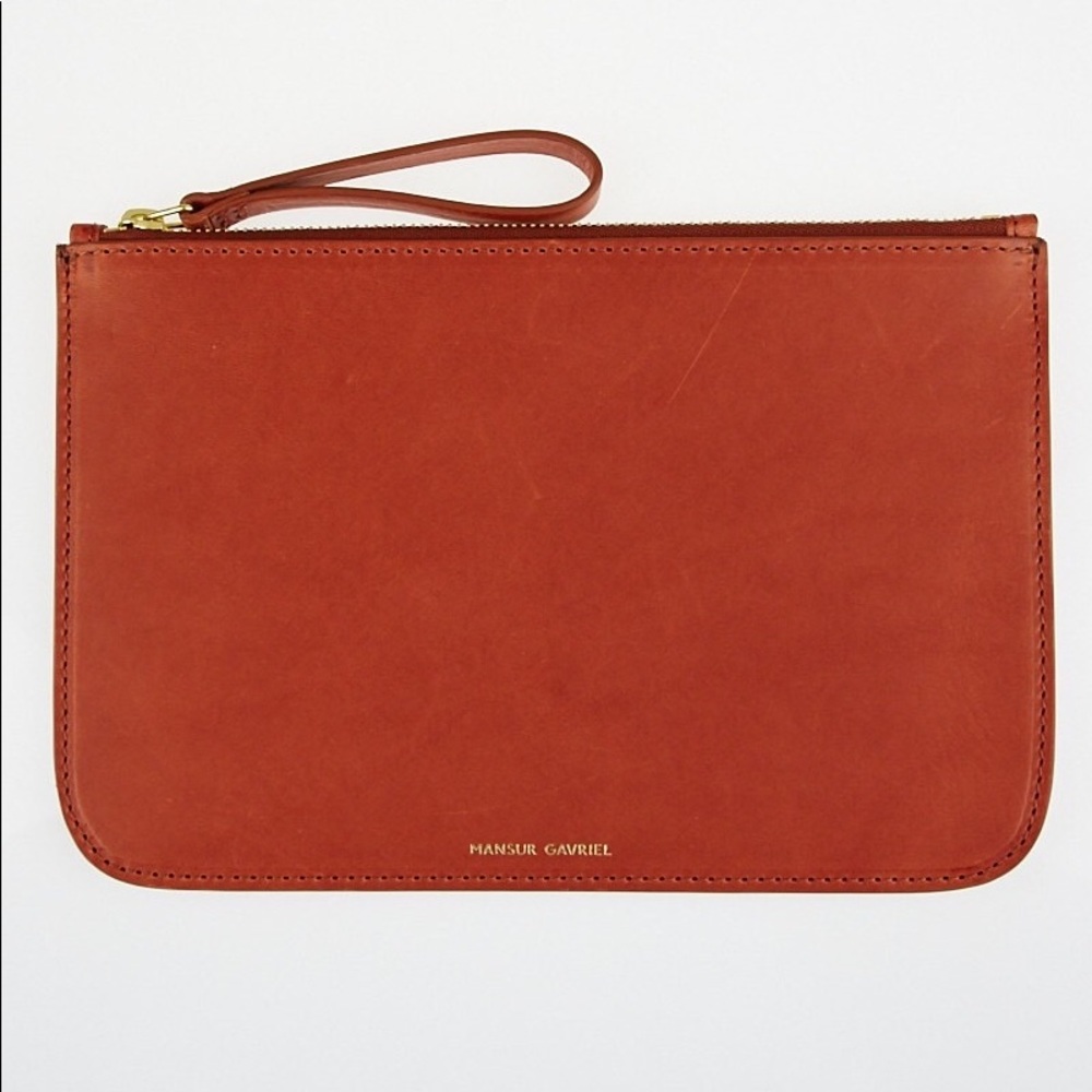 Mansur Gavriel cognac zipped wristlet case
